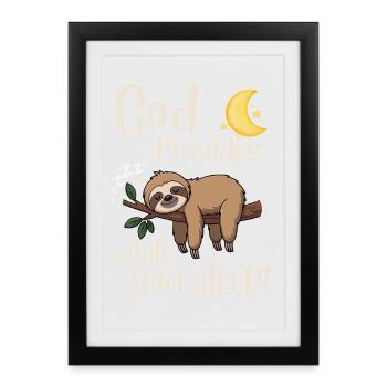 Jesus - Sloth - God provides - christian-faith - Framed poster (27 × 37 cm) - black - Front
