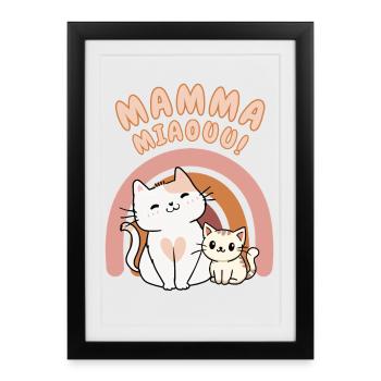 Mamma Meow - Mama Cat and Her Kitten - Framed poster (27 × 37 cm) - black - Front