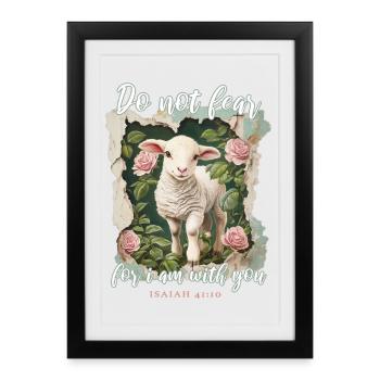 Verset biblique chrétien Lamb - Affiche encadrée (27 × 37 cm) - noir - Devant