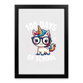 100e jour d’école 100 jour d’école des enfants - Affiche encadrée (27 × 37 cm) - noir - Devant