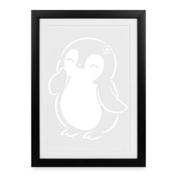 Fille minimaliste silhouette de pingouin mignonne - Affiche encadrée (27 × 37 cm) - noir - Devant