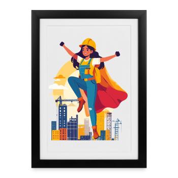 Construction heroine heroine of the construction site construction worker motif - Framed poster (27 × 37 cm) - black - Front