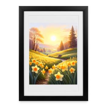 Daffodils on a spring meadow - Framed poster (27 × 37 cm) - black - Front