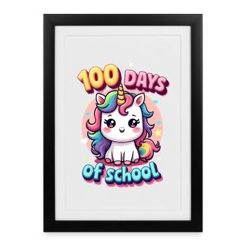100e jour d’école 100 jour d’école des enfants - Affiche encadrée (27 × 37 cm) - noir - Devant