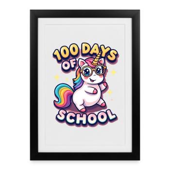 100e jour d’école 100 jour d’école des enfants - Affiche encadrée (27 × 37 cm) - noir - Devant