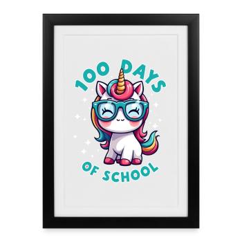 100e jour d’école 100 jour d’école des enfants - Affiche encadrée (27 × 37 cm) - noir - Devant