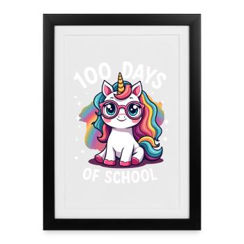 100e jour d’école 100 jour d’école des enfants - Affiche encadrée (27 × 37 cm) - noir - Devant