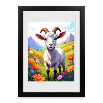 Goat in a flower meadow - Framed poster (27 × 37 cm) - black - Front