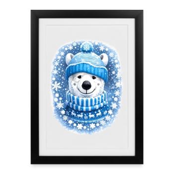 Cute polar bear in winter look - Framed poster (27 × 37 cm) - black - Front