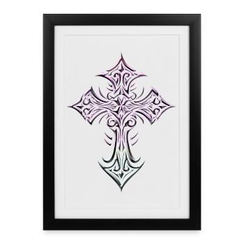 Croix en filigrane pastel - Affiche encadrée (27 × 37 cm) - noir - Devant