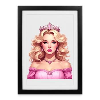 Princesse aux cheveux blonds et robe rose - Affiche encadrée (27 × 37 cm) - noir - Devant