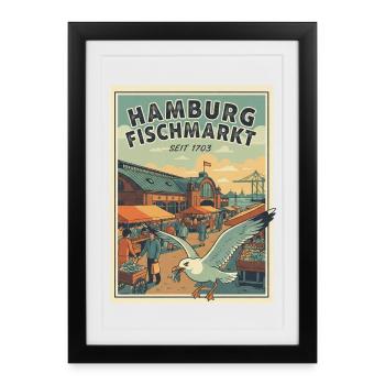 Hamburg Vintage Fish Market - Framed poster (27 × 37 cm) - black - Front