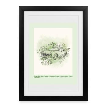 Vintage Car with Floral Frame - Framed poster (27 × 37 cm) - black - Front