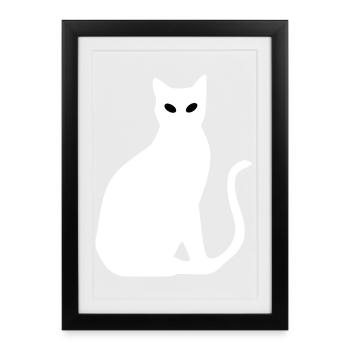 Chat White Silhouette Cadeau Cat Lover - Affiche encadrée (27 × 37 cm) - noir - Devant