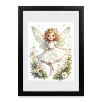 Petit elfe délicat parmi des fleurs blanches - Affiche encadrée (27 × 37 cm) - noir - Devant