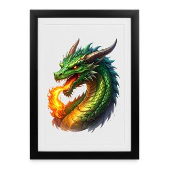 Fire-breathing dragon - Framed poster (27 × 37 cm) - black - Front