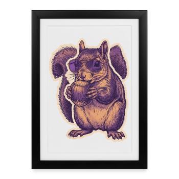 Squirrel with sunglasses nibbling hazelnut - Framed poster (27 × 37 cm) - black - Front