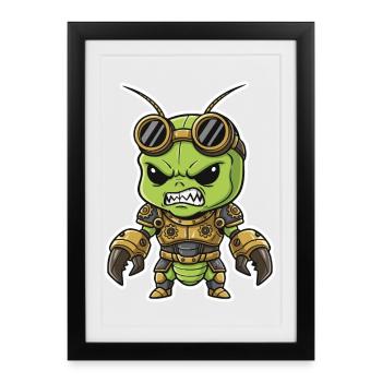 Extraterrestre Steampunk Guerrier Armure Laiton - Affiche encadrée (27 × 37 cm) - noir - Devant