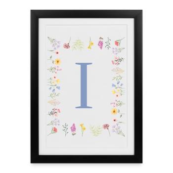 Floral Initial "I" Floral Monogram - Framed poster (27 × 37 cm) - black - Front