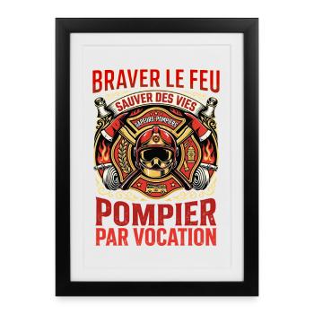 Pompier sapeur pompier feu héros vocation - Affiche encadrée (27 × 37 cm) - noir - Devant