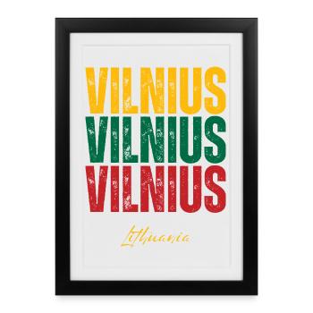 Vilnius, Lituanie, j’aime Vilnius - Affiche encadrée (27 × 37 cm) - noir - Devant