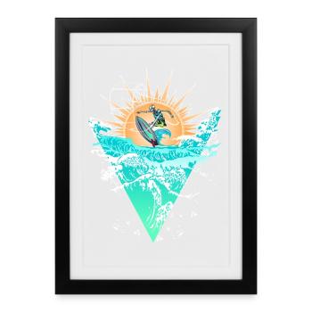 Sun circle surfers on the wave - Framed poster (27 × 37 cm) - black - Front