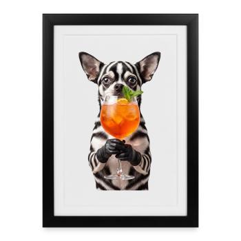 T-shirt Chihuahua avec un motif cocktail amusant - Affiche encadrée (27 × 37 cm) - noir - Devant