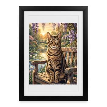 Tabby Cat in Serene Wisteria Garden - Framed poster (27 × 37 cm) - black - Front