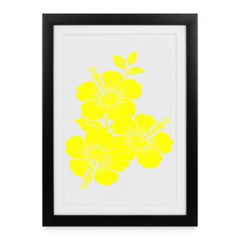 Yellow Hibiscus Triple Flower Silhouette - Framed poster (27 × 37 cm) - black - Front