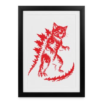 Rugissement de Kaiju Chaton, Catzilla - Affiche encadrée (27 × 37 cm) - noir - Devant