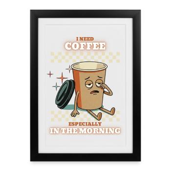 Tasse de café du matin fatiguée - Affiche encadrée (27 × 37 cm) - noir - Devant