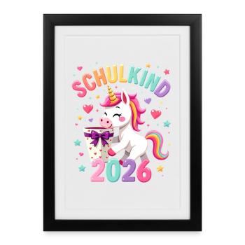Schulkind 2026 Einschulung 2026 Schulanfang - Gerahmtes Poster (27 × 37 cm) - Schwarz - Vorne