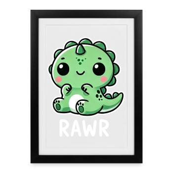 Dessin dessin animé mignon T-Rex avec le rugissement - Affiche encadrée (27 × 37 cm) - noir - Devant
