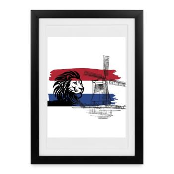 Dutch skyline with lion and windmill - Framed poster (27 × 37 cm) - black - Front