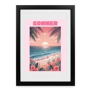 Sommerstrand Sonnenuntergang - Gerahmtes Poster (27 × 37 cm) - Schwarz - Vorne