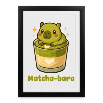 Matcha-bara Capybara Matcha Tee Kawaii Vert mignon - Affiche encadrée (27 × 37 cm) - noir - Devant
