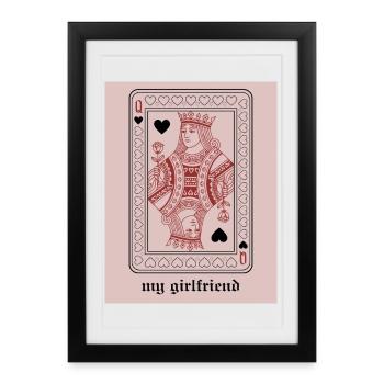 Reine de Cœur avec Rose - Affiche encadrée (27 × 37 cm) - noir - Devant