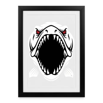 Hecht Barrakuda Maskottchen-Logo Angeln Sport Gaming - Gerahmtes Poster (27 × 37 cm) - Schwarz - Vorne