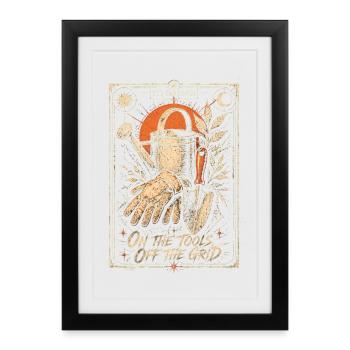 Jardinier rétro vintage sur les outils hors réseau - Affiche encadrée (27 × 37 cm) - noir - Devant