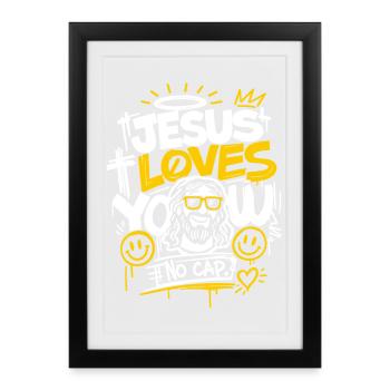 Jésus t’aime Design sans casquette - Affiche encadrée (27 × 37 cm) - noir - Devant