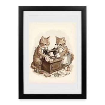 Whiskered Tailors at Vintage Sewing - Framed poster (27 × 37 cm) - black - Front
