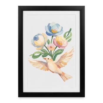 Flying Bird with Flowers - Framed poster (27 × 37 cm) - black - Front