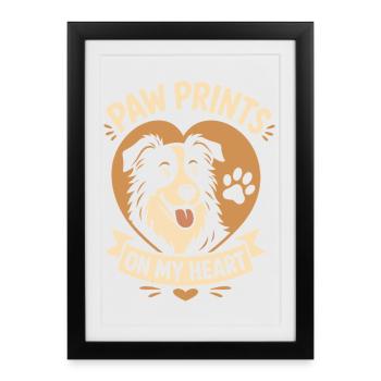 Empreintes de pattes sur mon cœur border collie - Affiche encadrée (27 × 37 cm) - noir - Devant