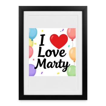 J’adore Marty Balloons - Affiche encadrée (27 × 37 cm) - noir - Devant