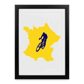 Carte France avec conception vélo – cycliste - Affiche encadrée (27 × 37 cm) - noir - Devant