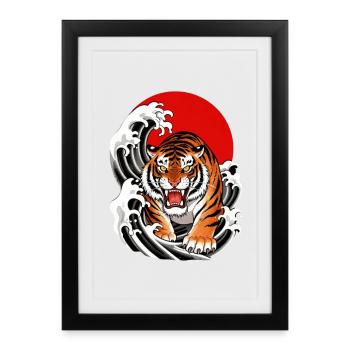Tiger in red waves - Framed poster (27 × 37 cm) - black - Front