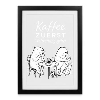 Kaffee zuerst Bärenhumor - Gerahmtes Poster (27 × 37 cm) - Schwarz - Vorne