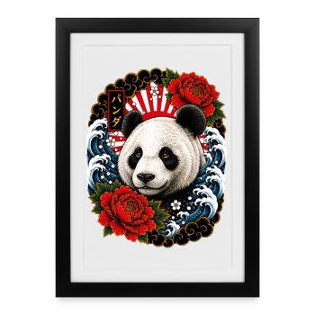 Panda im japanischen Irezumi Tattoo Stil - Gerahmtes Poster (27 × 37 cm) - Schwarz - Vorne