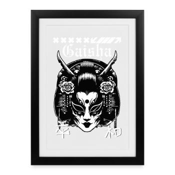 Geisha Maske Gothic - Gerahmtes Poster (27 × 37 cm) - Schwarz - Vorne