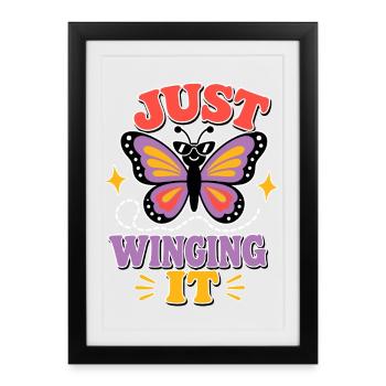Just Winging It – Funny Butterfly - Framed poster (27 × 37 cm) - black - Front